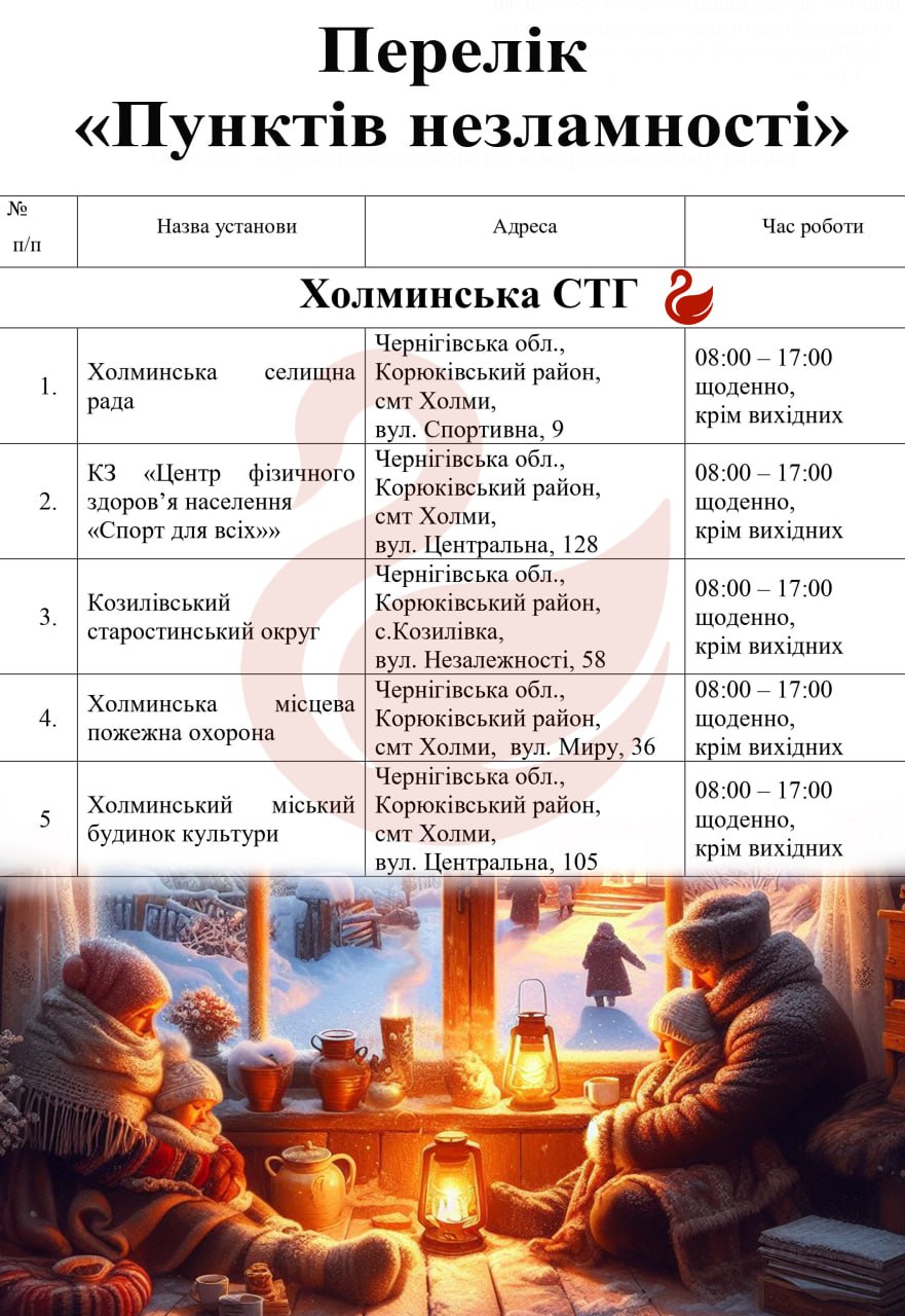 Адреси та графік роботи &ldquo;Пунктів незламності&rdquo;