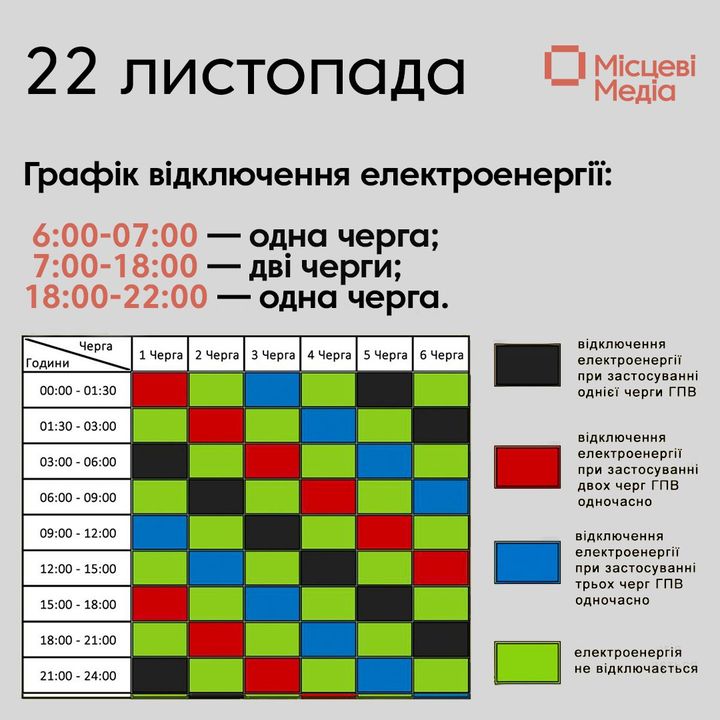 Графік відключення світла на завтра, 22 листопада, за повідомленням АТ &ldquo;Чернігівобленерго&rdquo;