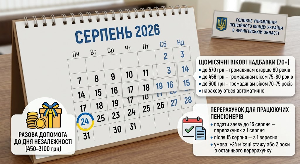 Пенсіонери Чернігівщини отримають додаткові виплати у серпні